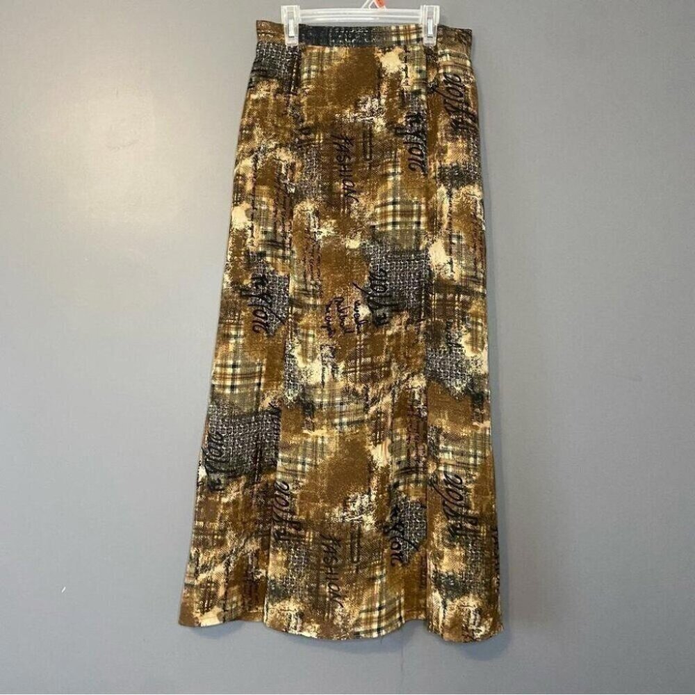 Whimsigoth Midi Skirt 90s Abstract Script Print Moody Eclectic - Picture 3 of 13